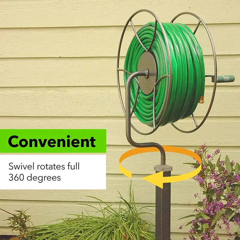Yard Butler Free Standing Swivel Hose Reel – Water Hose Caddy For Yard or Garden – Outdoor Garden Hose Accessories, Water Hose Reel Rotate 360 Degree, Freestanding Metal Outdoor Water Pipe Stand