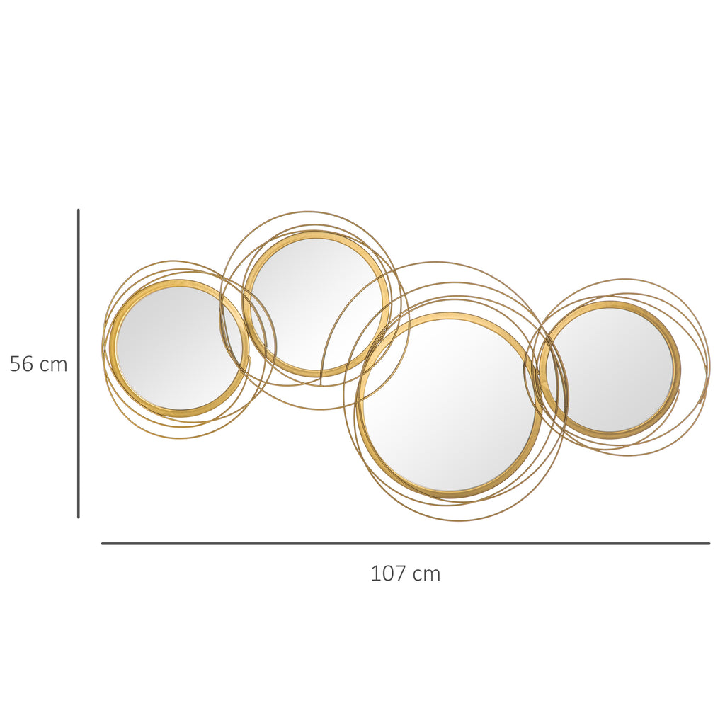 HOMCOM Spiegel-Set für Wanddekoration, Wandschmuck mit 4 runden Spiegeln, Wandspiegel, Flurspiegel,107 x 4 x 56 cm