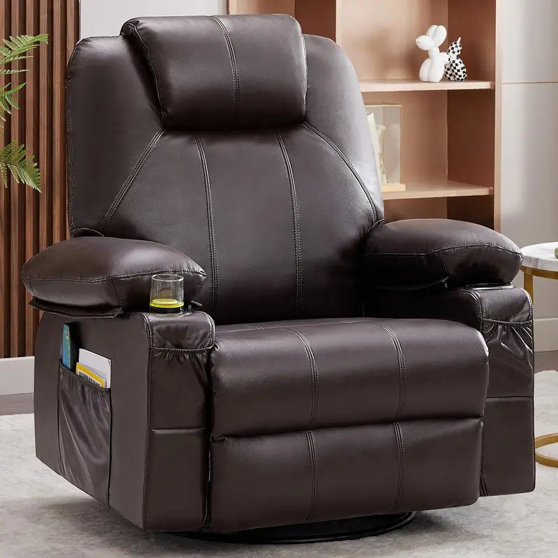 Large Swivel Rocking Recliner Sofa – Single-Seat Heated & Massaging Lounge Chair