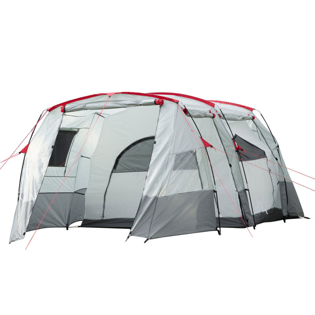 Outsunny Campingzelt, für 6-8 Personen, zwei Räume, Lampenhaken, mit Tragetasche, grau, 5,10x2,40x1,80m