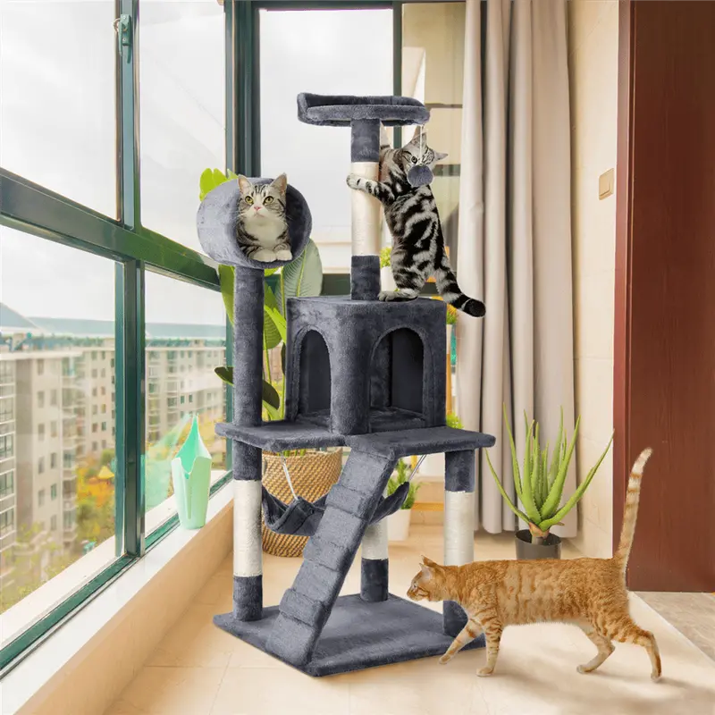 Yaheetech 51″ Cat Tree Tower with Condo, Hammock & Scratching Posts, Gray