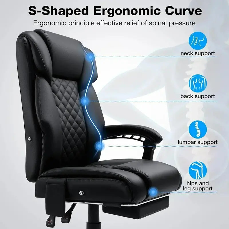 Reclining High-Back Office Chair – Built-In Heating and Full-Body Massage Functionality