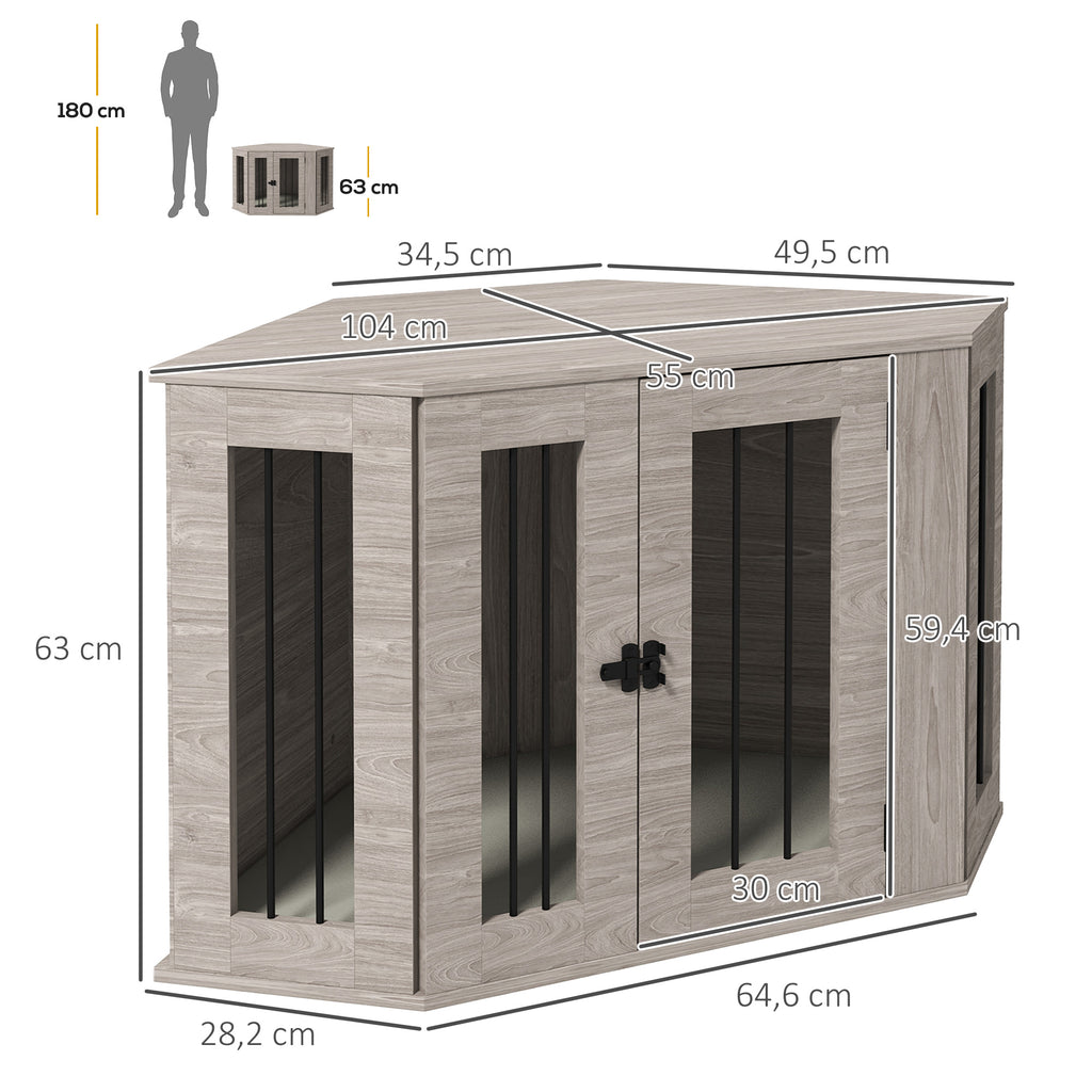 PawHut Hundebox, Hundekäfig, Eckdesign, inkl. Verriegelung, 1 Liegekissen, 104 x 55 x 63 cm, Braun