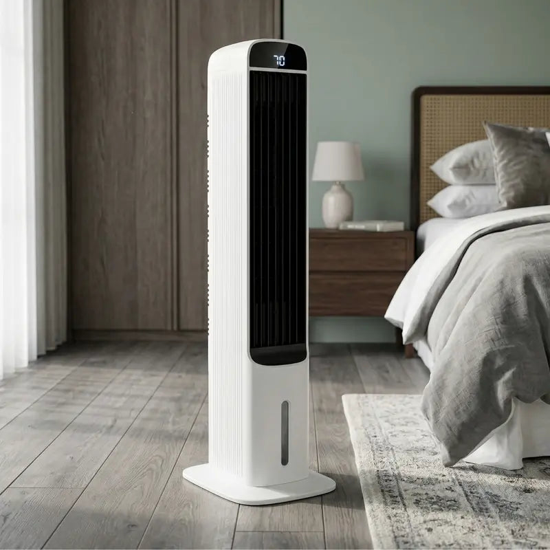 Smart Evaporative Air Cooler with Touch Controls, Adjustable Timer, and Portable Design