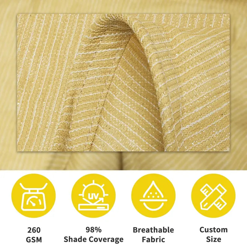 ShadeMart 12′ x 16′ Beige Pro Ring Shade Sail: 260 GSM Commercial-Grade UV-Blocking Fabric with Reinforced Corners, UPF 50+ Rating, and 5-Year Warranty