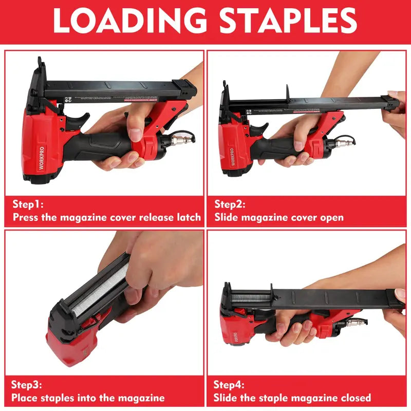 WORKPRO Pneumatic 21/22-Gauge Staple Gun for Upholstery – Includes Staples (1/4″–5/8″)