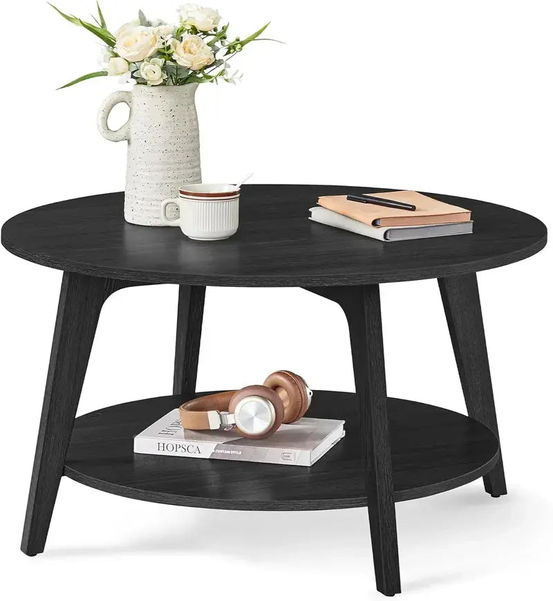 VASAGLE 2-Tier Round Coffee Table – Space-Saving Living Room Storage Table (31.5″ x 17.7″)