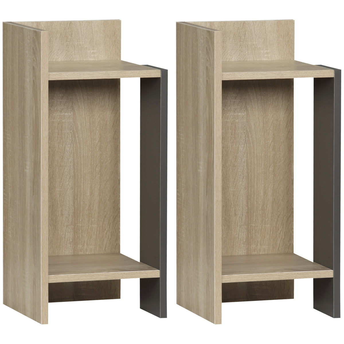 HOMCOM Nachttischset Modernes Grau mit Offener Ablage, 2 Stück aus Spanplatte für Schlafzimmer und Wohnzimmer, 27x25x60cm