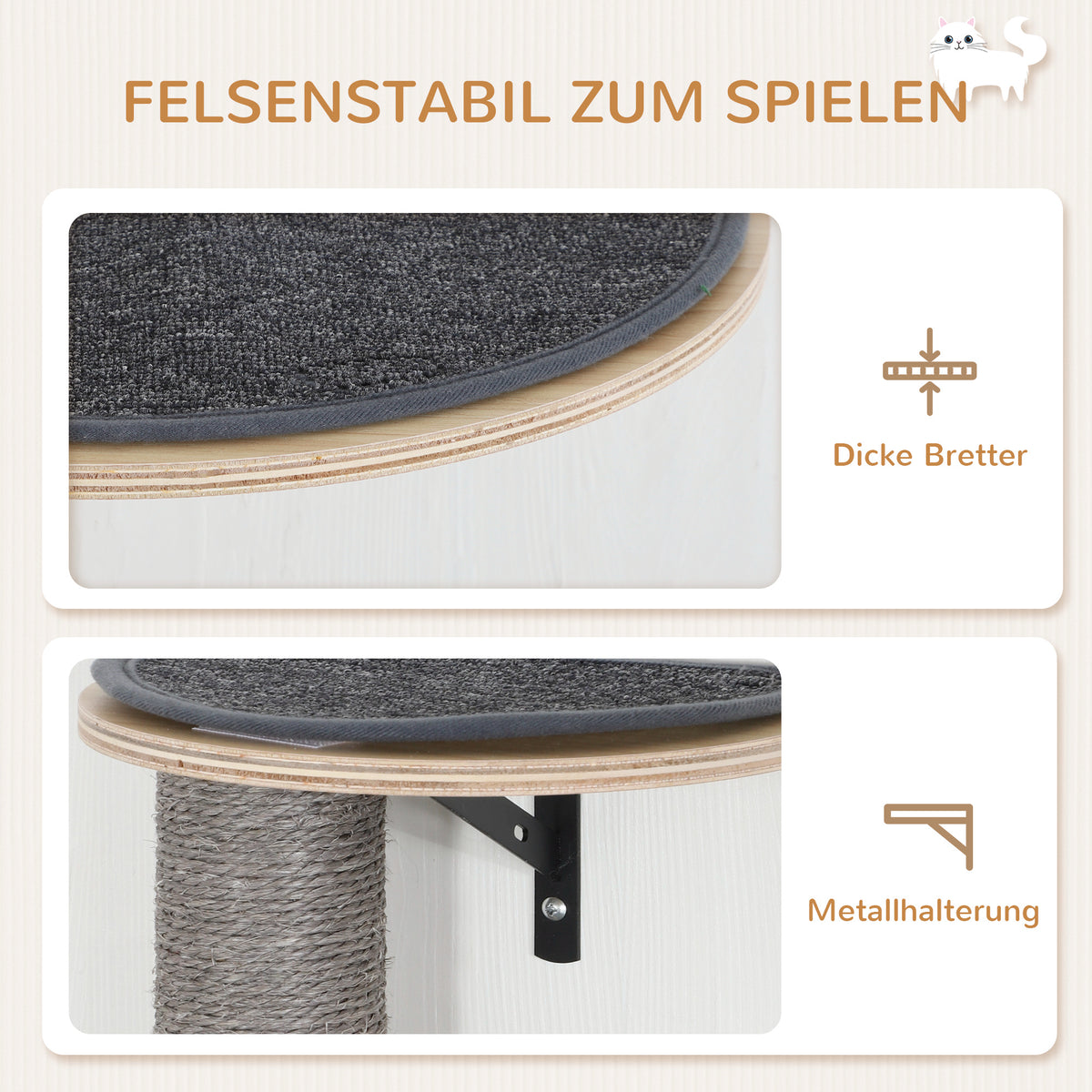 PawHut Kletterwand Katzen 7-teilig Katzen Kletterwand Set mit Sisalpfostenleiter, Plattform Kratzbaum Grau