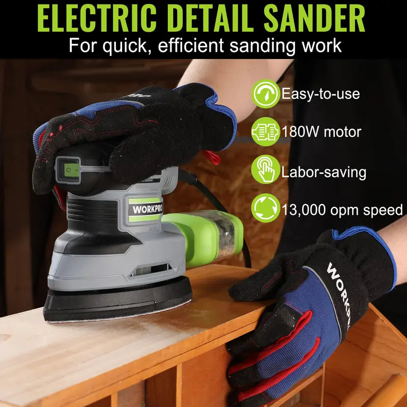WORKPRO 1.6-Amp Compact Detail Sander – 13,000 OPM with Integrated Dust Collection