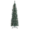 Slim Snow-Flocked Pencil Christmas Tree – Pre-Lit Artificial Tree with Hinged Branches