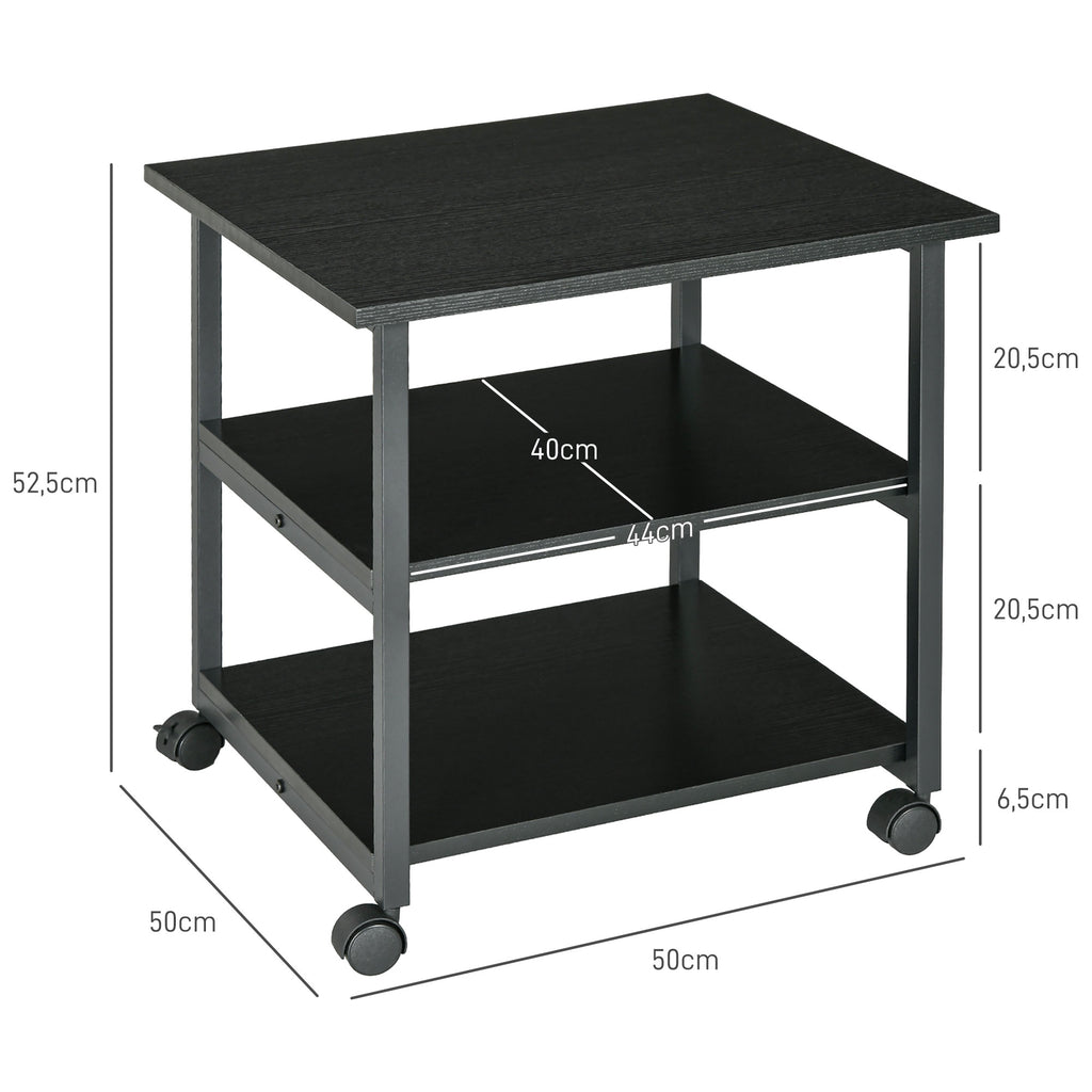 HOMCOM Druckerständer mit 3 Ebenen Ablagen, rollbar auf Rollen 50 x 50 x 52,5 cm