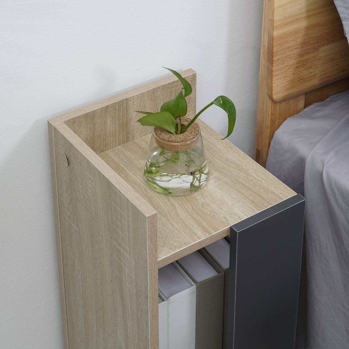HOMCOM Nachttischset Modernes Grau mit Offener Ablage, 2 Stück aus Spanplatte für Schlafzimmer und Wohnzimmer, 27x25x60cm