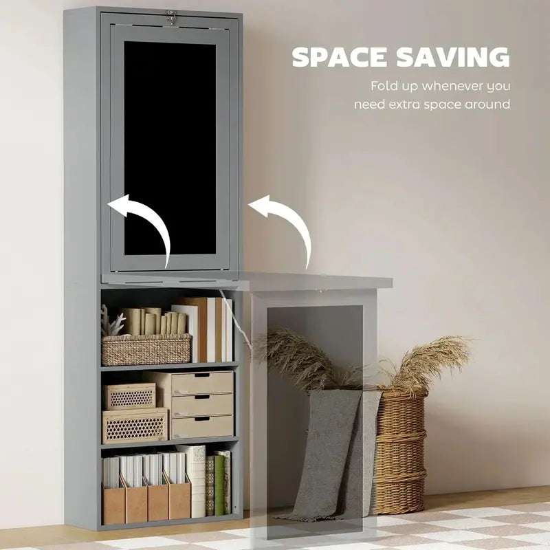Wall-Mounted Folding Writing Desk – Space-Saving Convertible Workstation with Storage