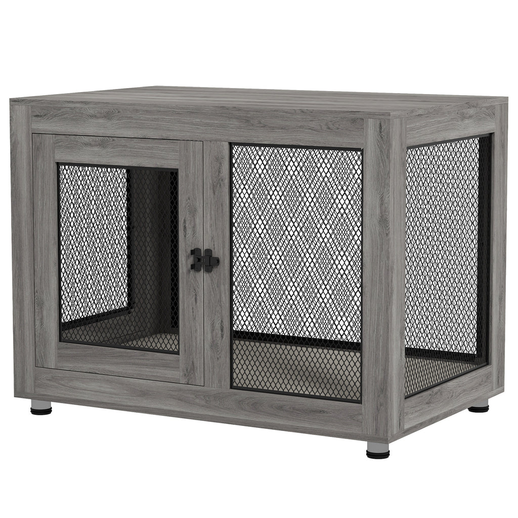 PawHut Hundebox, Welpenbox, mit Ablagefläche, wasserabweisendes Kissen, Stahlgitter, verstellbare Füße, 94x60x71,5 cm