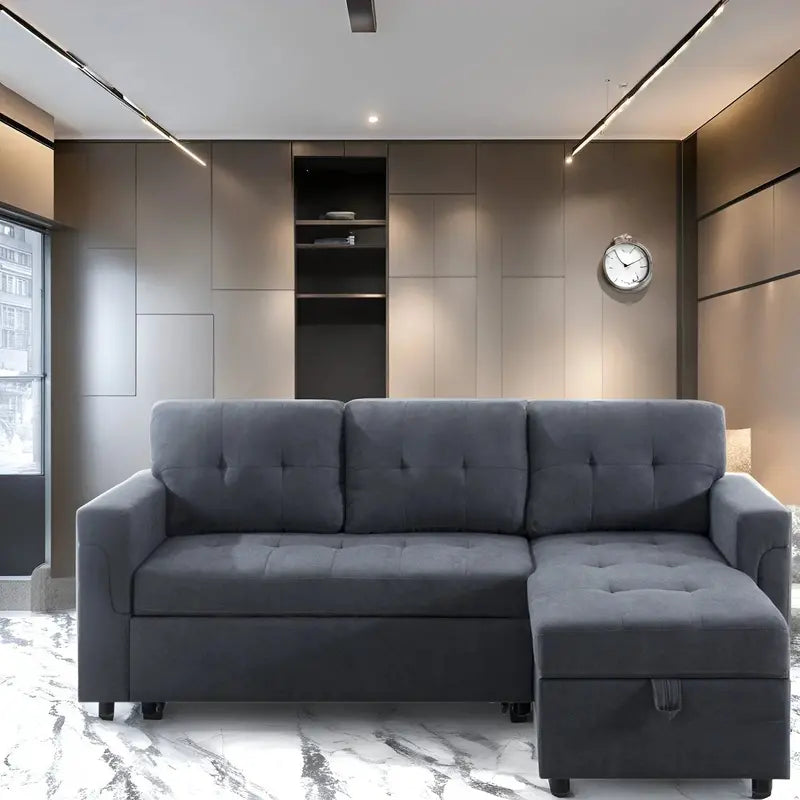 Reversible Sectional Sofa with Sleeper Function, Hidden Storage Chaise, and Reinforced Legs