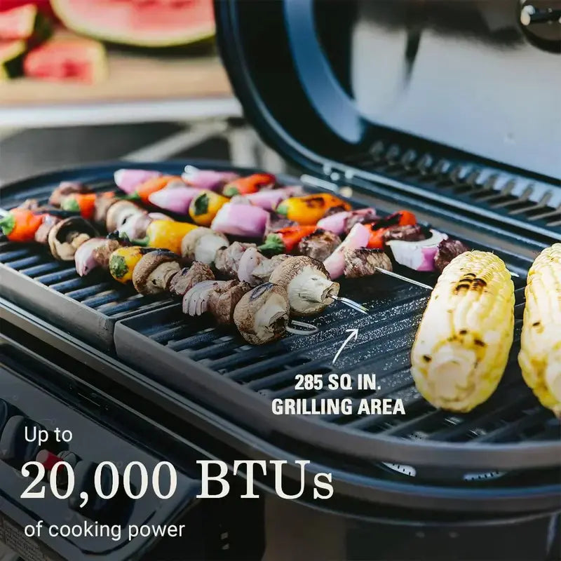 RoadTrip 285 Portable Propane Grill – Stand-Up Design with 3 Burners, InstaStart Ignition, 20,000 BTU Output