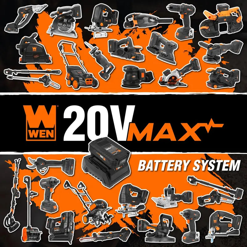 WEN 20V Max Cordless 18-Gauge Brad Nailer with 2.0Ah Battery & Charger, Dual LED Lights, 100 Nail Capacity