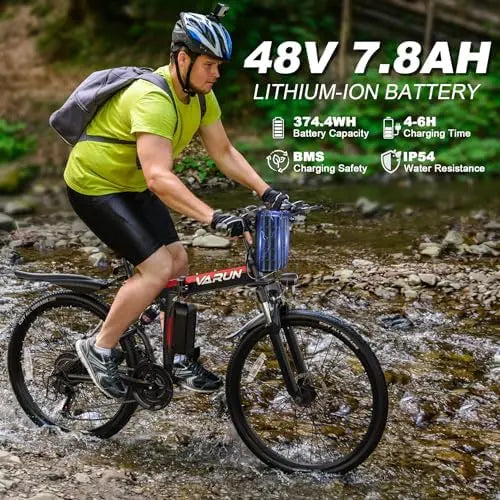 VARUN 750W Electric Bike – Foldable for Adults, 48V Battery, 20+ MPH, 50 Mile Range, 21-Speed Gears, Dual Hydraulic Suspension