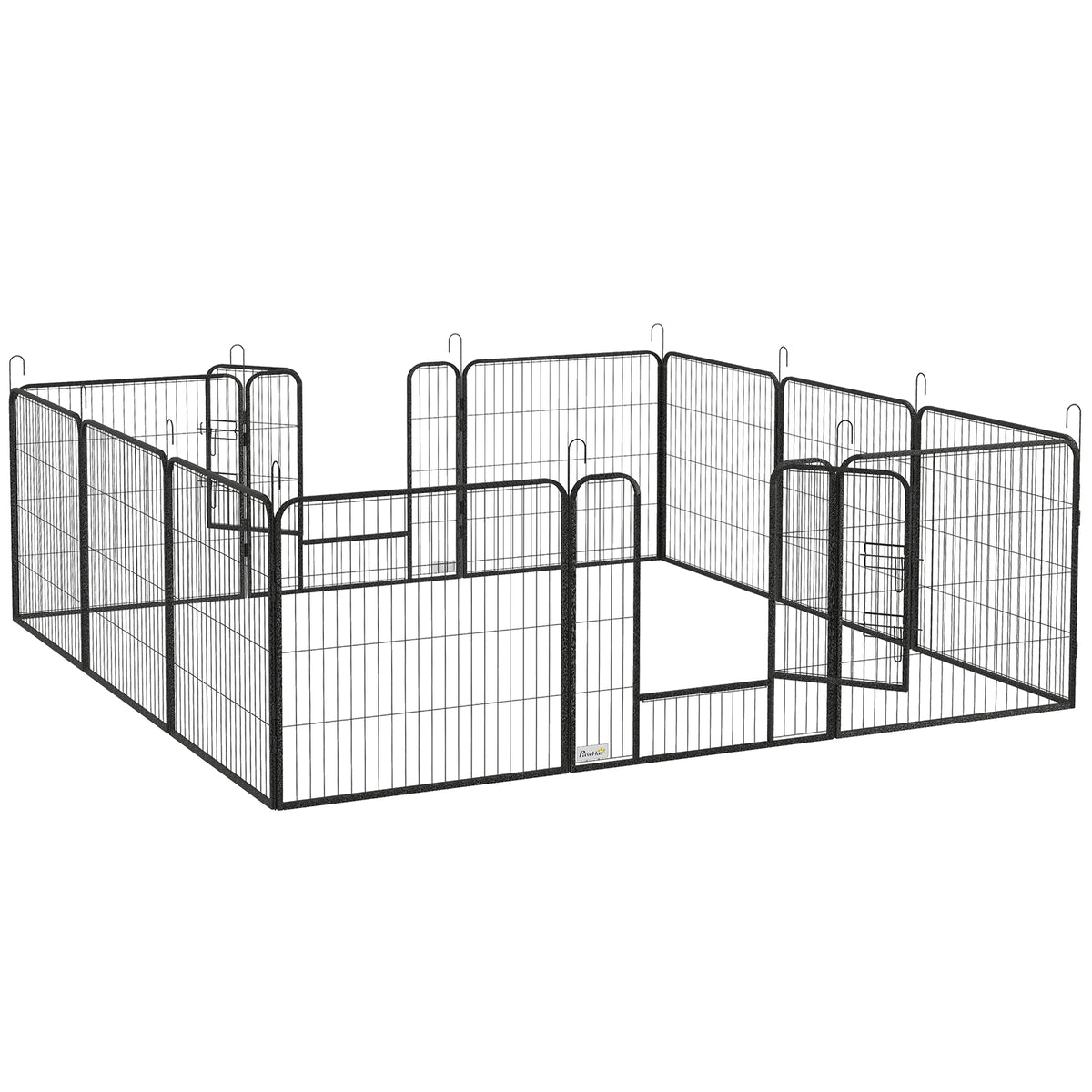 PawHut Welpenauslauf, Haustiergehege, 12 Paneele je 80x80 cm, 2 Türen, Stahlrahmen, Grau