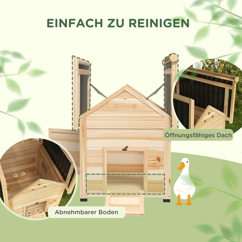 PawHut Entenhaus Entenstall Kleintierstall, wetterbeständig, 2 Eingänge, 2 Rampen, 78 x 90 x 92 cm, 'Natur + Schwarz