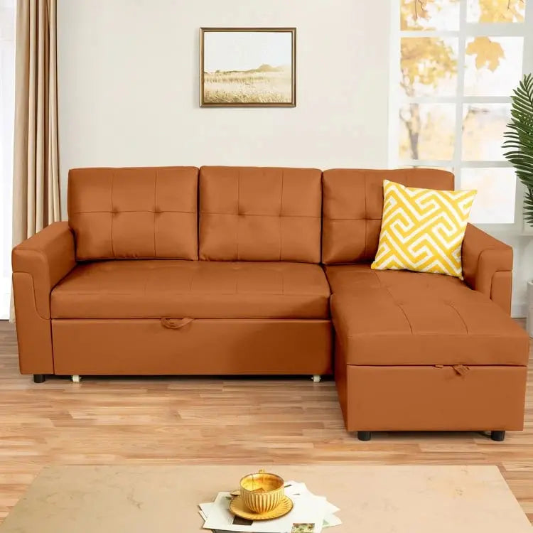 Reversible Sectional Sofa with Sleeper Function, Hidden Storage Chaise, and Reinforced Legs