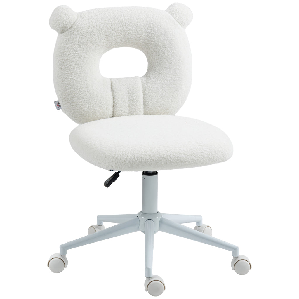 HOMCOM Bürostuhl Schreibtischstuhl, höhenverstellbar, Teddyfell, 50 cm x 56 cm x 90 cm, Weiß