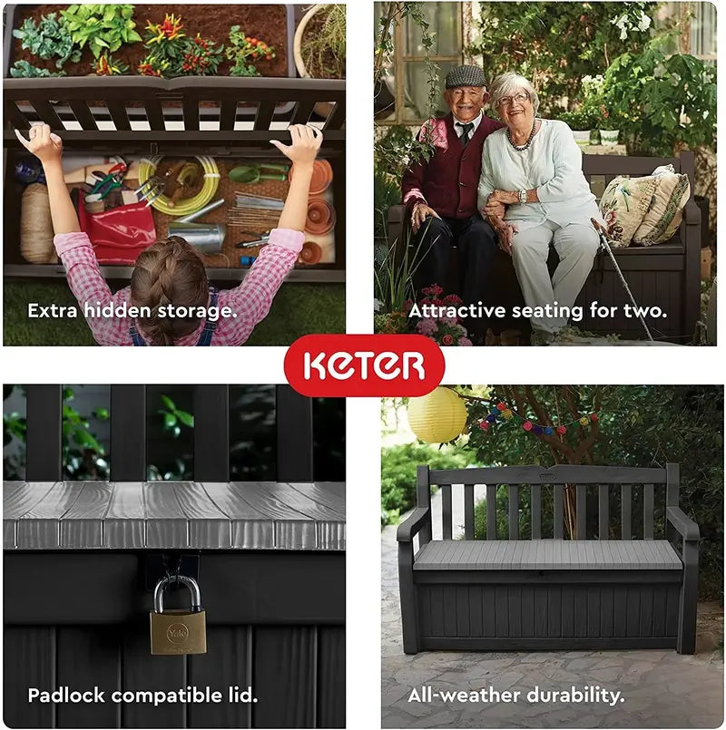 Keter Solana 70-Gallon Outdoor Storage Bench – Weather-Resistant Deck Box for Patio & Garden Gear