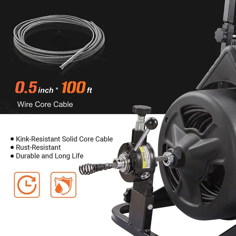 XtremepowerUS 100-Foot Electric Drain Snake – Commercial-Grade Sewer Auger with Attachments and Heavy-Duty Motor