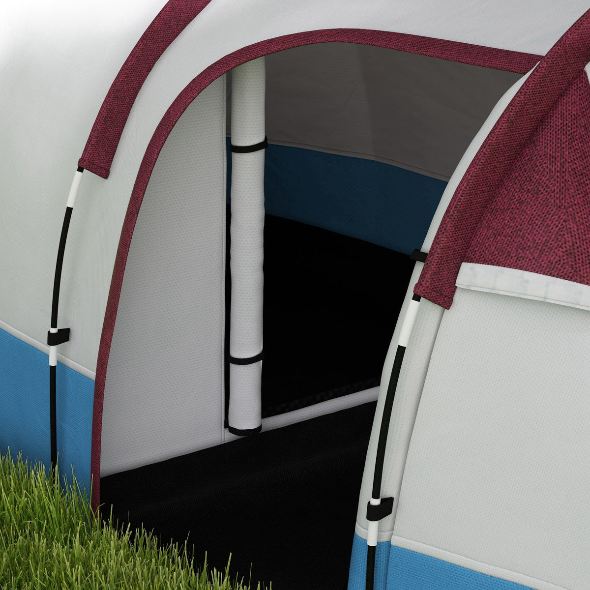 Outsunny Campingzelt, für 3 Personen, Laternenhaken, drei Eingänge, wasserdicht, Rot