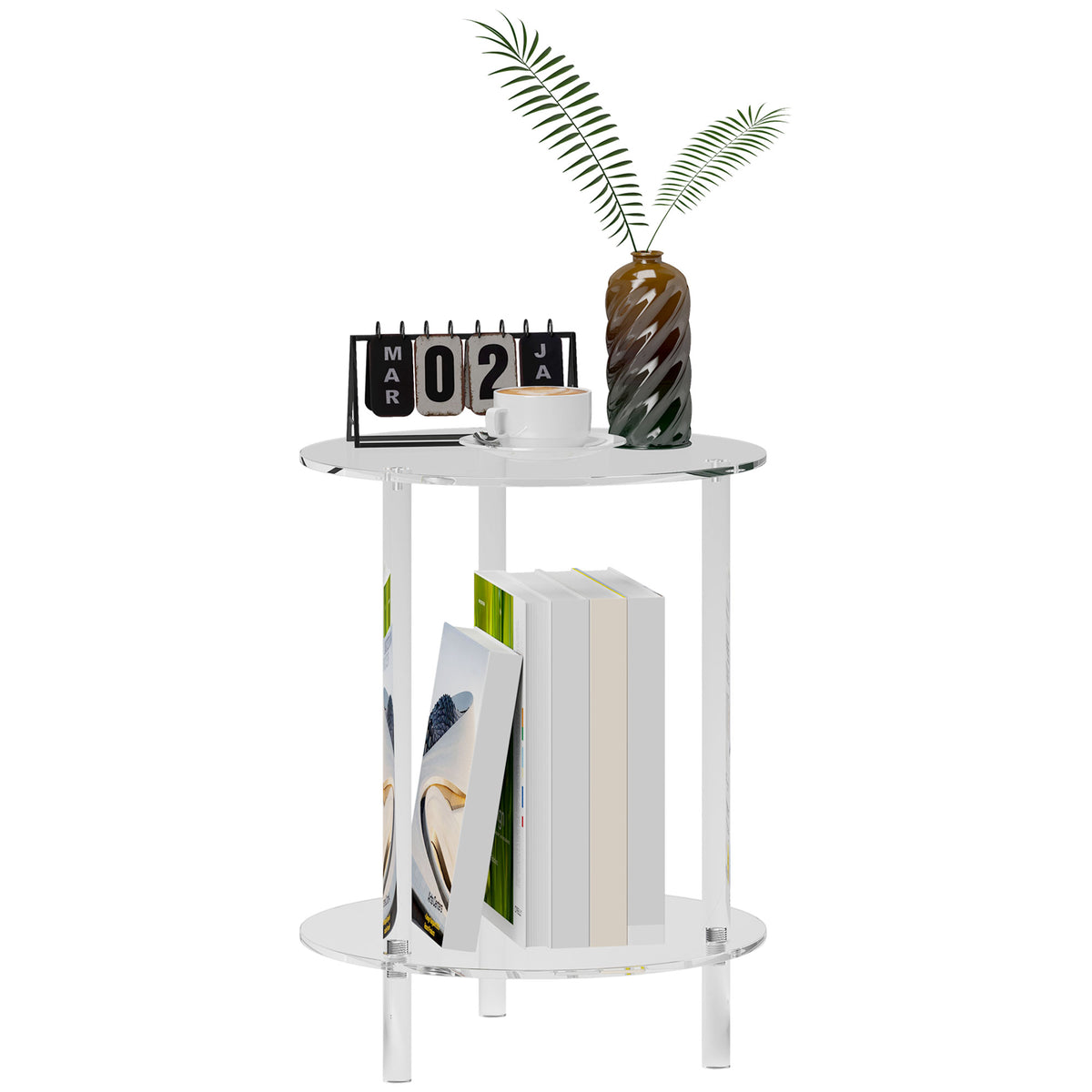 HOMCOM Niedriger Runder Tisch mit 2 Ebenen aus Acryl für den Innenbereich, Ø40x50 cm, Transparent