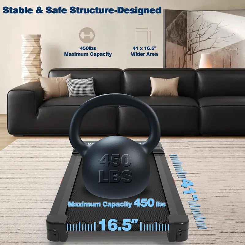 Smart Walking Pad Treadmill – 12% Auto-Incline, 450 lb Capacity, RGB LED Display & Bluetooth Speaker Integration