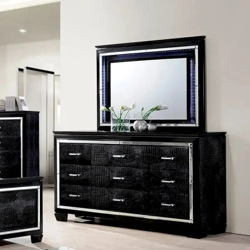 Ruff Crocodile 9-Drawer Wood Dresser and Matching Mirror Set by Furniture of America