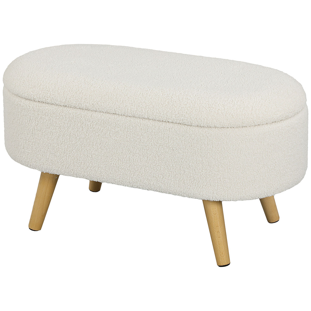 HOMCOM Sitzbank mit Stauraum und Deckel, Fußhocker für Flur, Wohnzimmer, Schlafzimmer, Holz, Stoffbezug, Weiß