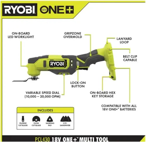 RYOBI ONE+ 18V 6-Tool Cordless Combo Kit – Drill, Impact Driver, Saw, Multi-Tool & LED Light