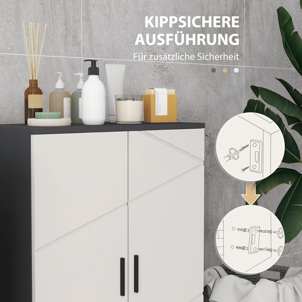 kleankin Badezimmerschrank, Badkommode, verstellbare Regale, bis zu 25 kg belastbar, Grau