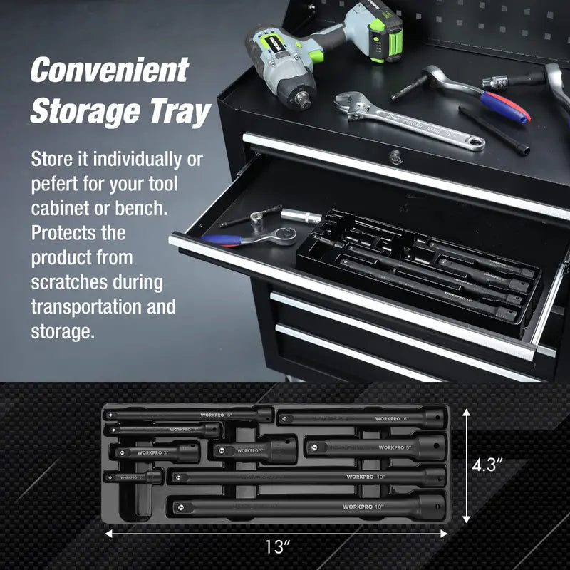 WORKPRO 9-Piece Impact Driver Extension Bar Kit – Durable Hex-Shank Extensions