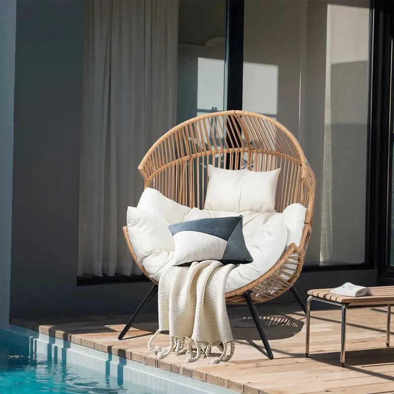 Walsunny Outdoor Egg Chair – Oversized Wicker Patio Lounger with Cushion for Porch, Balcony, or Lawn