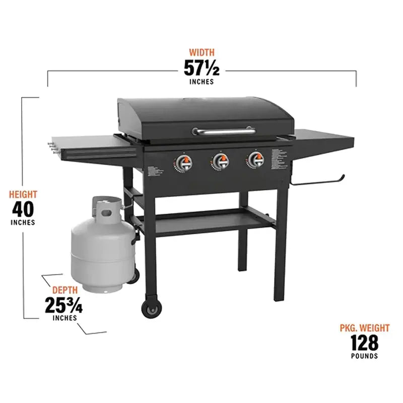 XL 3-Burner Outdoor Flat Top Grill with Hood – Griddle 2080 + Accessories Kit (Seasoning, Gloves, Cleaning Cloth)