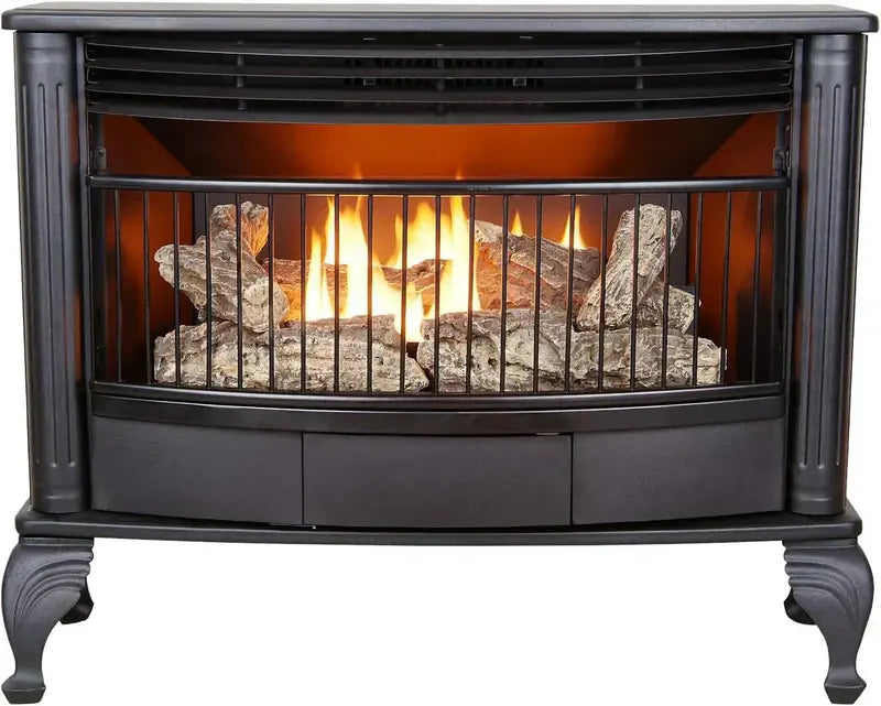 Vent-Free 25,000 BTU Dual-Fuel Fireplace – Freestanding Space-Saving Heater with Thermostat Control