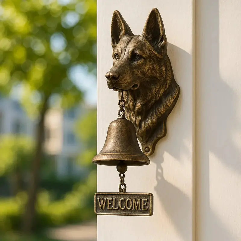 Welcome Bell Shepherd Bronze Wall Chime – Elegant Canine-Themed Entryway Accent