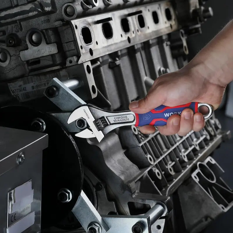 WORKPRO Triple-Size Adjustable Wrench Set — Chrome-Plated Cr-V with Anti-Slip Grip and Dual Metric/SAE Scales