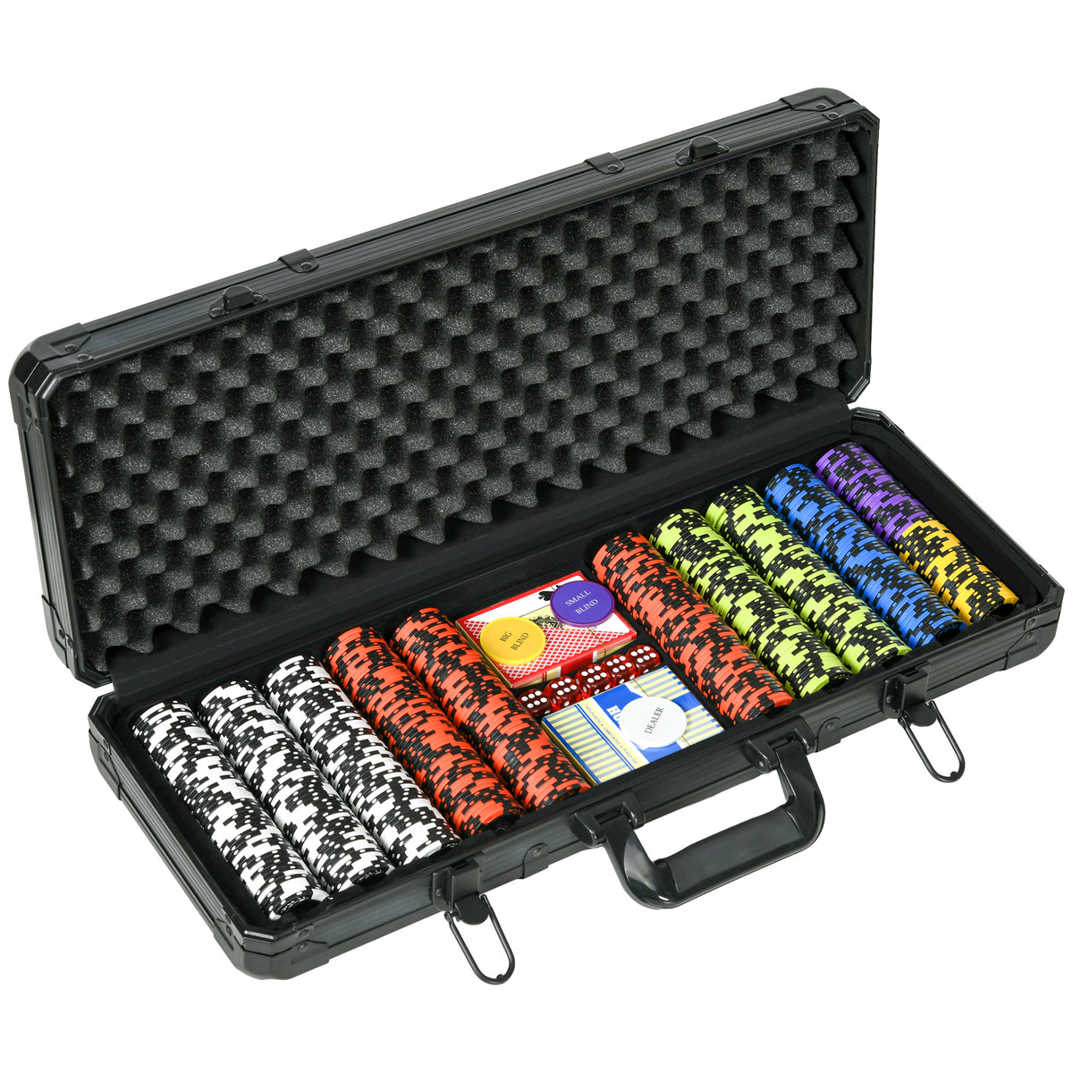 SPORTNOW Pokerkoffer Pokerset, mit 500 Chips 5 Würfeln 2 Kartenspielen 3 Buttons