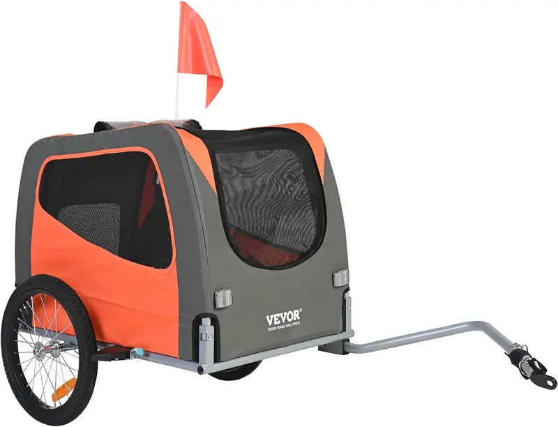 VEVOR Collapsible Dog Bike Trailer – 3 Weight-Capacity Options (66/88/100 lbs), Quick-Release Wheels & Safety Flag
