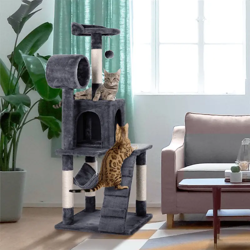 Yaheetech 51″ Cat Tree Tower with Condo, Hammock & Scratching Posts, Gray