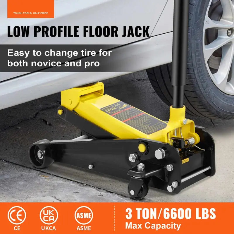 VEVOR 3-Ton Low-Profile Hydraulic Floor Jack – Steel Construction, Wide Lifting Range, Smooth Operation