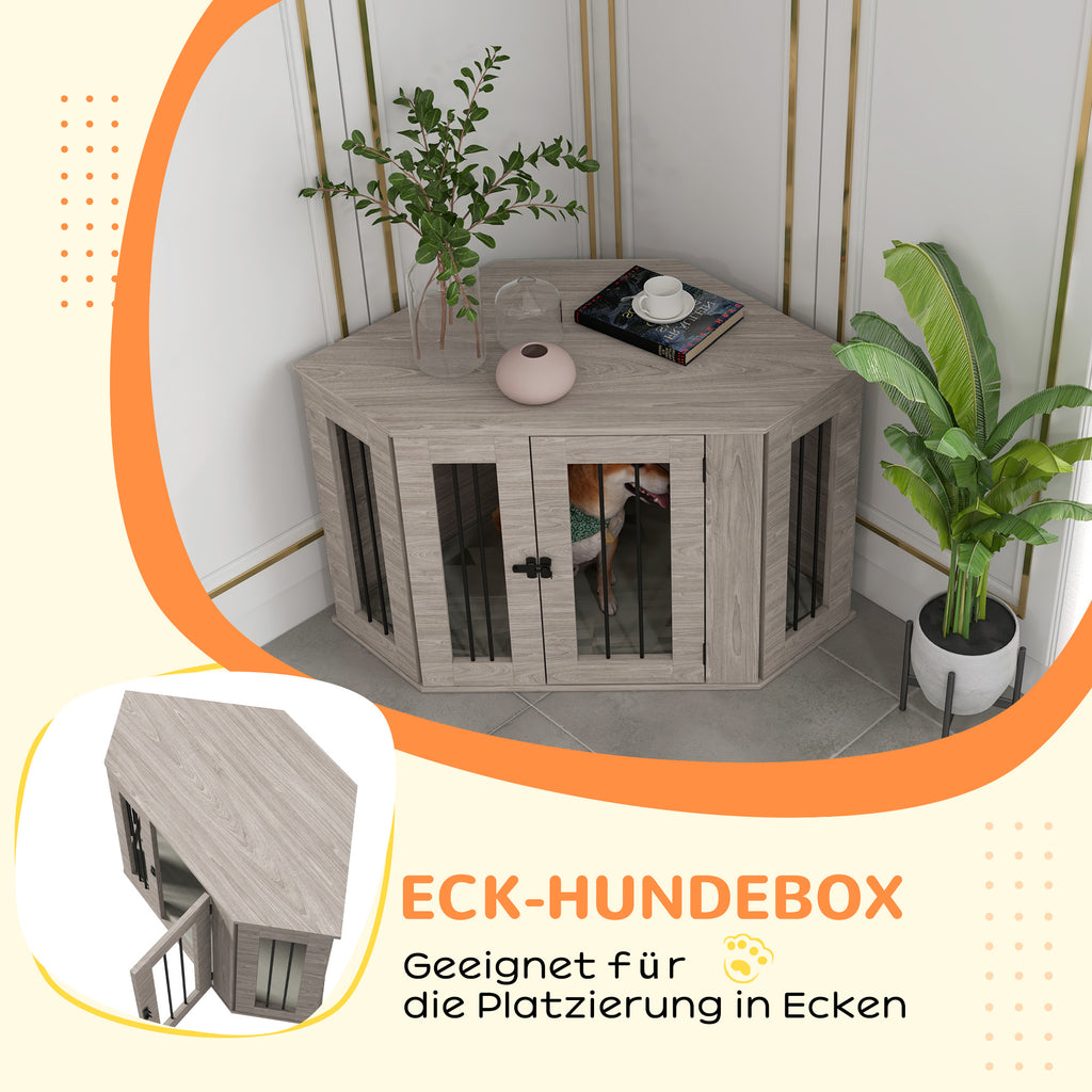 PawHut Hundebox, Hundekäfig, Eckdesign, inkl. Verriegelung, 1 Liegekissen, 104 x 55 x 63 cm, Braun