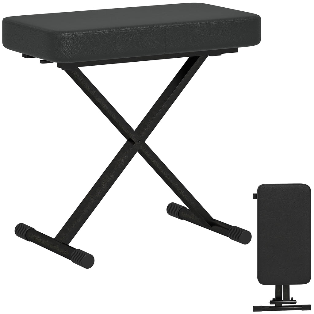 HOMCOM Klavierhocker Klappbar und in 4 Höhen Verstellbar, aus PU-Leder, Schaumstoff und Metall, 60x32x53-63 cm, Schwarz