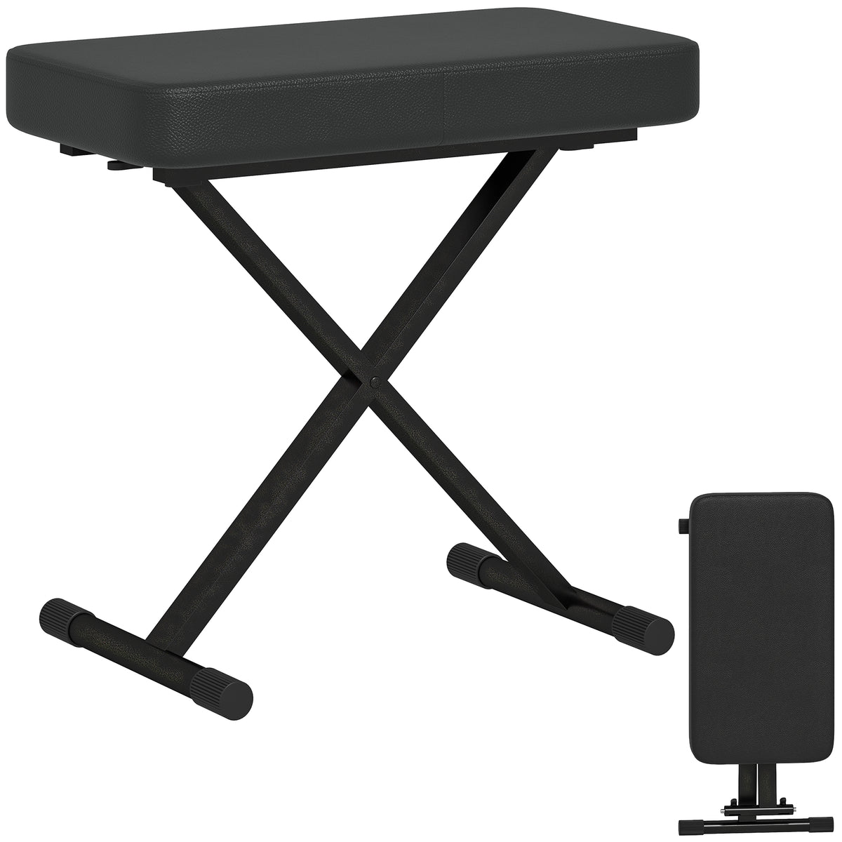 HOMCOM Klavierhocker Klappbar und in 4 Höhen Verstellbar, aus PU-Leder, Schaumstoff und Metall, 60x32x53-63 cm, Schwarz