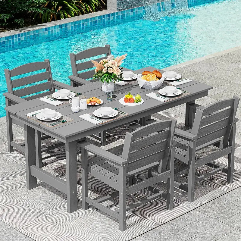 SERWALL HDPE 7-Piece Outdoor Dining Set — All-Weather Aluminum Frame Dining Table and Chair Collection